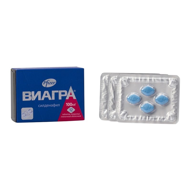 Виагра таблетки покрыт. п/о 100мг, №12 Таблетки, покрытые.